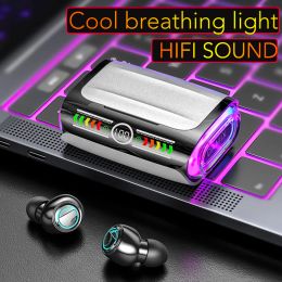 Headphones Bluetooth Earphones with Colorful Breathing light Charge box Sports Headphones Earbuds Noise Reduction Headsets for phone