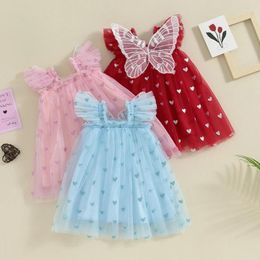 Girl Dresses 0-4Y Baby Girls Heart Sequin Tulle Dress With 3D Butterfly Toddler Sleeve Sling A-line Kids Summer Clothes Valentine