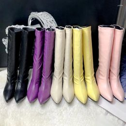 Boots PXELENA Autumn 2024 Candy Colour Knee High Lady Girls Sweet Shoes Low Heel Slip On Riding Long Plus Size Pink Purple