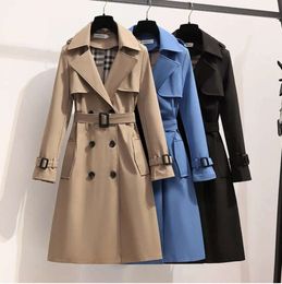 S-4XL Autumn Fashion Elegant Belt Designer Trench Spring Womens Coat Women Loose Mid-length Windbreaker Female Casual Ladies Long Maxi Dress Woman Coats S3333