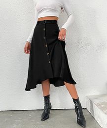 Skirts Women's Button Up Skirt Midi Casual High Elastic Waist Women With A Belt