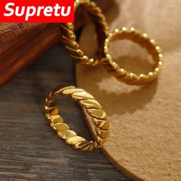 Cluster Rings Supretu Fashion Minimalist Metal Twisted Women High Quality Plated 18K Gold Ring Accessories Statement Jewlery Party Gifts