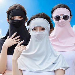 Berets Summer Cooling Sunscreen Mask Solid Color Silk Uv Protection Neck Scarves Outdoor Breathable Thin Driving Cycling Face Cover