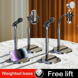 Microphones Desktop Microphone Stand, Adjustable Mic Stand Desk With Pop Filter, Shock Mount, Microphone Clip, 5/8" To 3/8" Metal Screw Adap