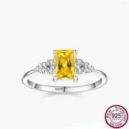 Cluster Rings S925 Silver Ring Yellow Square Diamond High Grade Simple And Elegant Fashionable Versatile Jewellery For Women