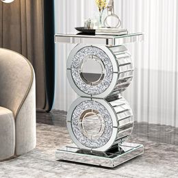ENENE Mirrored End Table Crushed Diamond Coffee Table for Living Room Small Spaces Side Table for Bedroom Office Hallway Entryway