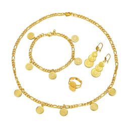 Ethlyn Coin Necklace Set Gold Color Antique Coin EarringsBraceLetringsNecklace Middle East Islims Islamic Women Sets My1507 240410