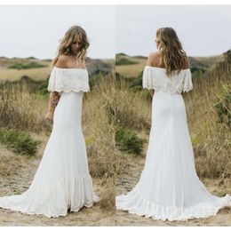 New Country Sexy Boho Style Off The Shoulder Lace Chiffon Bohemian Wedding Gowns Plus Size Bridal Dresses