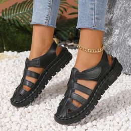 Sandals 2024 Women's Summer Shoes Women PU Leather Covered Toe Soft Casual Walking Platform Rubber Soles