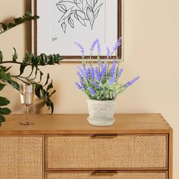 Decorative Flowers Artificial Plastic Lavender Arrangements In Pots For Decor (Purple)