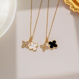 Luxury Designer Stainless Steel Clover Four Leaf Clover Necklace For Women Elegant 4 Leaf Charm With Love Whale And Sailormoon Pendant White_Black Wholesale
