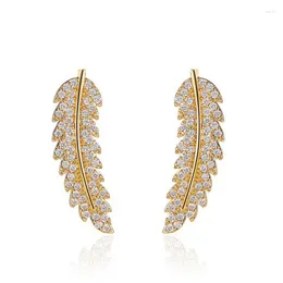 Stud Earrings Simple Inlay Zircon Stone Leaf For Women Girls Lovely Gold Silver Colour Leaves Fashion Ear Rings Jewellery