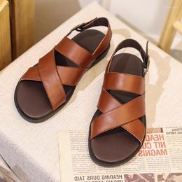 Sandals Men's 2024 Summer Leather Shoes Cowhide Soft-soled Beach High Quality Luxury Casual