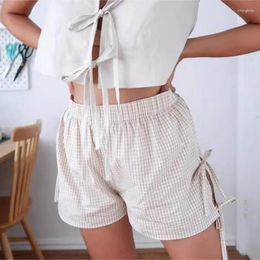 Women's Shorts Y2k Plaid Cute Pyjamas Lace Up Short Wide Leg Pants Lounge Bottoms Elastic Waist Casual Baggy Sweatshorts