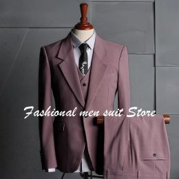 Jackets Custom Dusty Pink Men Suits With Notch Lapel Tuxedos Groom Wedding Blazer Formal Prom Business For Man 3 Pieces Jacket+Pant+Vest