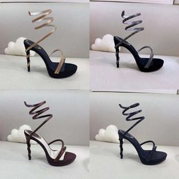 Women 13cm Stiletto Heel Platform Sandals Fashion Designer Dress Shoes Satin Snake Shaped Coiled Rhinestone Party Wedding Shoe 39 Original Quality