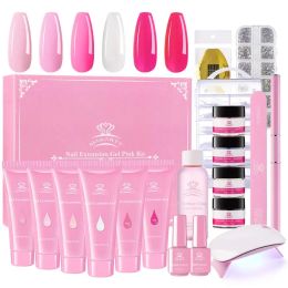 Kits Makartt Pink Poly Nail Gel Kit, Nail Extension Gel Kit Nail Enhancement Gel with Slip Solution & LED UV Nail Lamp Base Top Coat