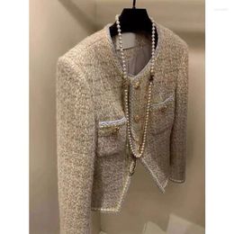 Women's Jackets French Temperament Ladies Small Fragrant Coat Vintage Wine Simple Fashion O Neck Korea Chic High Quality Tweed Women Jacket