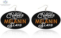 SOMESOOR Both Sides Print Melanin Sayings African Wooden Drop Earrings Black Wrintings Pos Wood Jewelry As Women Gift2150788