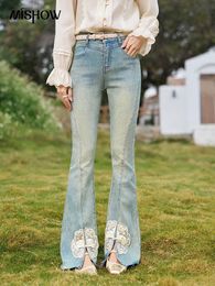 MISHOW Chinese Style Jeans for Women Highwaisted Retro Fashion Trousers Lady Spring Slim Flared Pants Woman MXD14K0613 240423