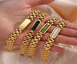 Link Chain Minimalist 18k Gold Plated Colourful Watchband Zircon Bracelet Stainless Steel Bangles Chunky Waterproof Stylish Jewelr6582497