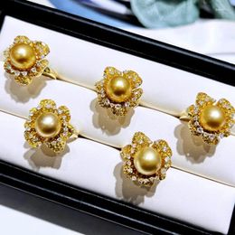 Cluster Rings MeiBaPJ 10-11mm Big Natural Golden Freshwater Pearl Flower Fashion Ring 925 Sterling Silver Fine Wedding Jewellery For Women