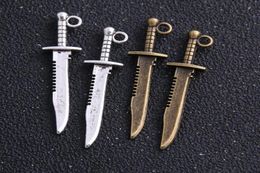 200pcs Vintage Style Bronze Silver Zinc Alloy Knife Charms Necklace Pendant For Jewelry Making 10x43mm1654740