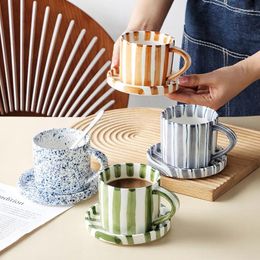 Mugs Creative Simple Stripe Hand-painted Coffee Cups And Saucers Home Ceramic El Cafe