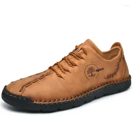 Casual Shoes Men's Walking Leather Vintage British Style Design Outdoor Travel Soft Lightweight Wearable Fashion Size 38-46