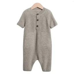 Outdoor Bags Baby Jumpsuit Pocket Decorated Gift For Born Knitted Cashmere Rompers With Button