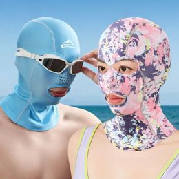 Swiming Diving Facekini UV Sun Protection Full Face Mask Head Neck Cover Face Elastic Swim Cap for Skiing Diving Sports Wear 240426