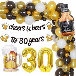 Party Decoration Beer Themed 30th Birthday Decorations Cheers Beers To 30 Banner Black Gold Balloon Garland Kit For Men Years Old Decor