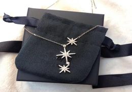 Luxury Classic Designer S925 Sterling Silver Full Zircon Triple Meteorites Star Pendant Necklace For Women jewelry6430593