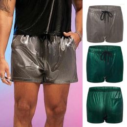 Men's Shorts 1Pc Soft Men Shiny Pockets With Elastic Drawstring Waist Hip-hop Style Glossy Surface For Streetwear