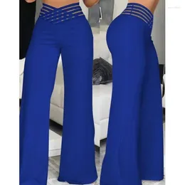 Women's Pants Elegant Wide Leg Chic Office Trousers Casual Crisscross Sheer Mesh Patch High Waist Women Flared Y2k Streetwear 2024