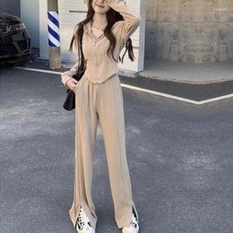 Women's Pants Hooded Top Coat Pant Sets Split Long Sleeve Two Piece Set For Women Korean Outfit Zipper Tracksuit 2024 Slim Autumn Suit