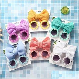 Dog Apparel 2Pcs Pet Sunglasses Headband Set Fashion Cat Bow Hairband Glasses Grooming Party Pography Props Hair Accessories Drop De Dh0Xq