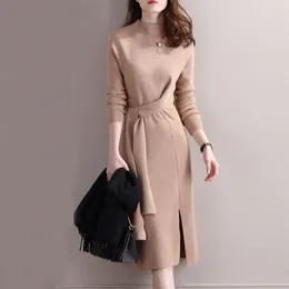 Casual Dresses Sweater Women's Knitted Dress Female Autumn 2024 O-neck Pullover Loose Thicken Warm Bottom Clothing G638