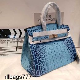 2024 Platinum Leather Luxurys Handbag High-end Deep-sea Blue Crocodile Bone Pattern Headband Cowhide Messenger Shoulder Womens Bag