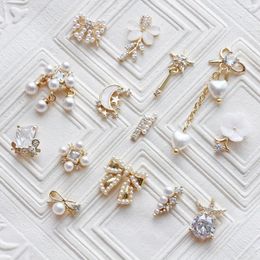 10pcs 3D Opal Butterfly Flower Alloy Nail Art Zircon Pearl Crystal Metal Manicure Nails Accesorios Supplies Decorations Charms 240426