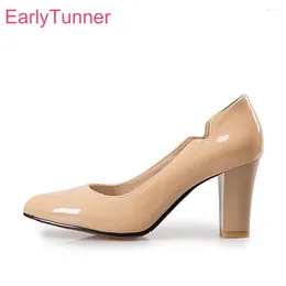 Dress Shoes Brand Glamour Black Red Women Glossy Nude Pumps Fashion High Heels Lady Wedding EH623 Plus Big Small Size 10 31 43 47