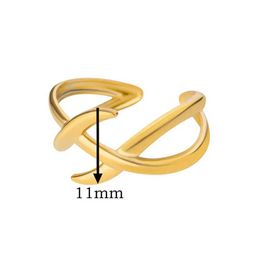 Wedding Rings Stainless Steel Cross-wrap Open Rings For Women Gold Plated Aesthetic Wedding Ring Valentines Day Gift Jewellery Accessories