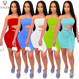 Casual Dresses VAZN 2024 Luxury Designer See Through Lace Solid Sexy Club Elegant Strapless Bandage Women Long Pencil Skinny Dress