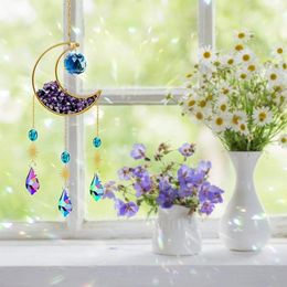 Decorative Figurines Crystal Suncatcher Hanging Moon Shaped Amethyst Catcher Creative Delicate Rainbow Maker For Gift Pearl