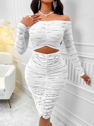 Casual Dresses Women Slash Neck Long Sleeve Bodycon Midi Dress Sexy Hollow Out Tight Party Club Outfits Streetwear