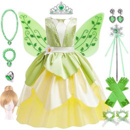 Tiana Costume Girl Dress Up Princess Girls Cosplay Role Playing Party Costumes Children Sleeveless Carnival Princess Dresses 240417