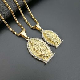 Pendant Necklaces Hiphop Jewellery 316 Stainless Steel Gold Plated Diamond Virgin Mary Pendant Accessories