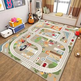 Thickened Flannel Carpet Living Room Childrens Bedroom Decoration Floor Rug Cartoon Road Play Mat Soft Tatami Carpets Nonslip 240418