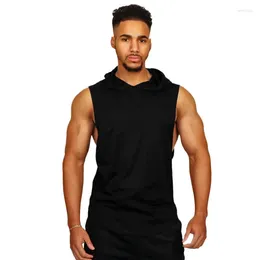 Men's Tank Tops Summer Brand Solid Colour Casual Fashion Hooded Mens Gym Sports Bodybuilding Fitness Workout Top