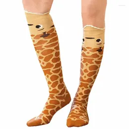 Women Socks Happy Funny Sexy Giraffe Cotton Stockings Knee High Harajuku